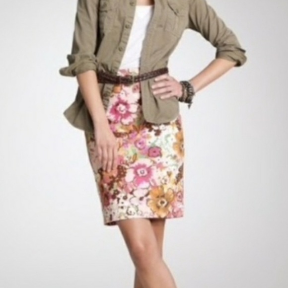 💐 J Crew Floral Skirt 4 Linen Texture Pink Brown White Spring Summer NICE! - Picture 5 of 8